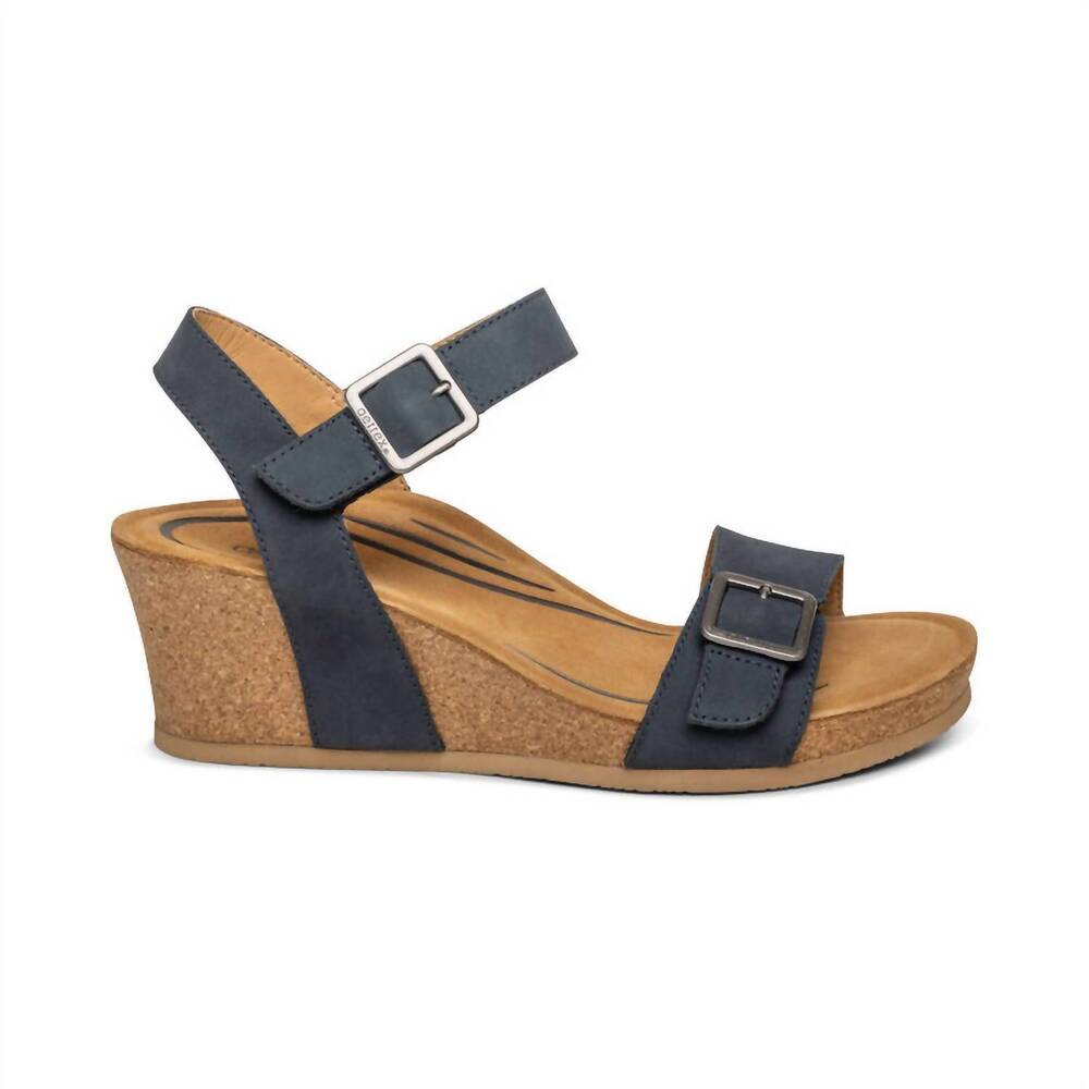 NEW AETREX women's lexa quarter strap wedge sandal in navy
